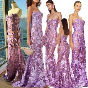 🆕 BRONX & BANCO 🧿 NWOT Jasmine Floral-Appliqued Gown, Lilac - Sz M US 6